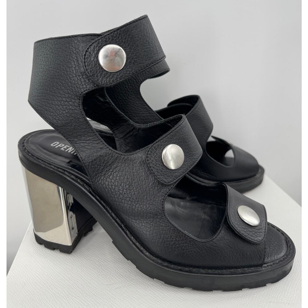 Opening Ceremony ISA Black Leather Gladiator Sandal Metallic Heels Strappy 40 9